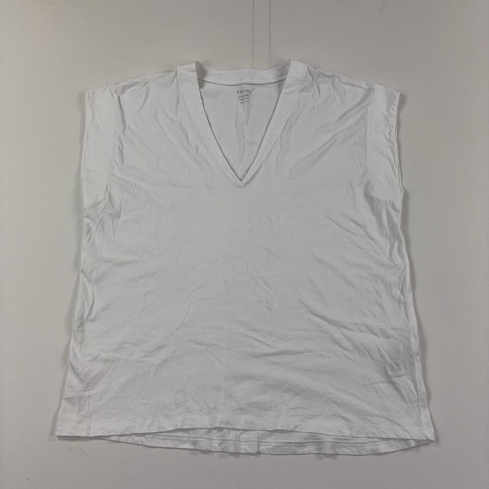 FRAME Tank Top Womens L White V-Neck Sleeveless Organic Pima Cotton Jersey